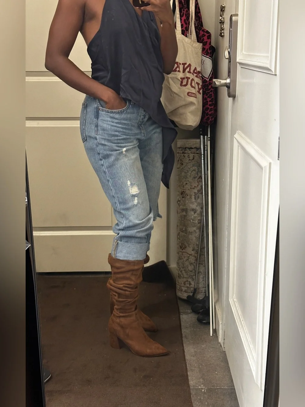 Brown Suede Knee High Boots Pointed Toe Slouchy Western Cowgirl Festival Boho